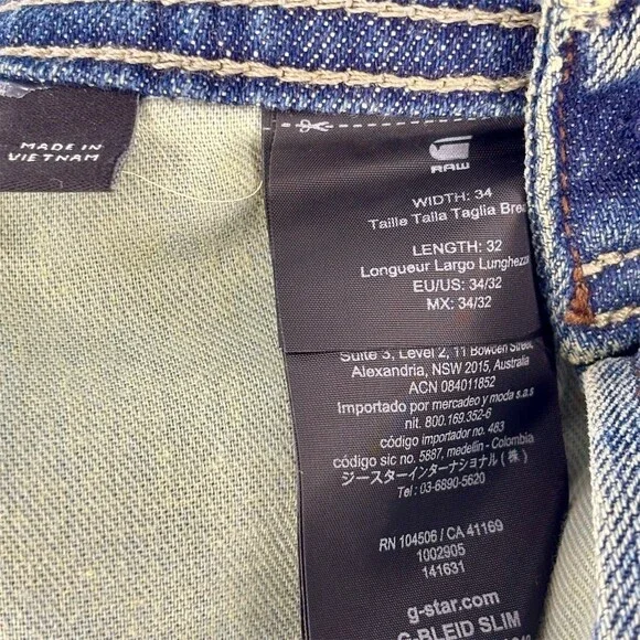 G-Star RAW G-Bleid Slim Men's Tapered Jeans Medium Wash Paint Splatter 34X32
